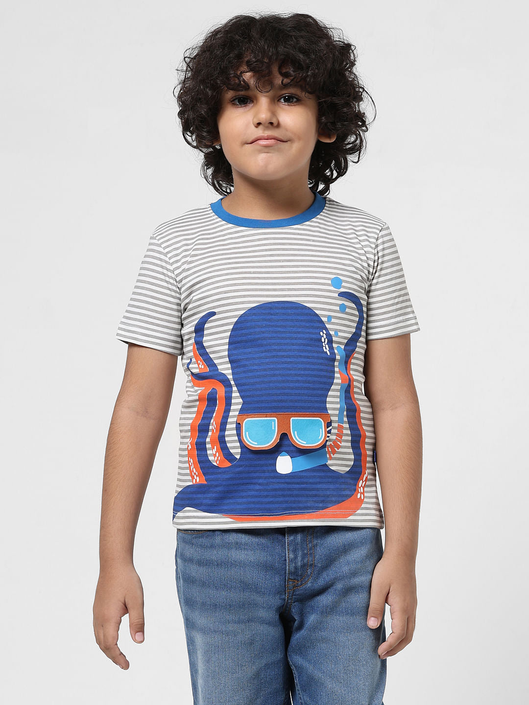 JUNIOR BOYS White Octopus Crew Neck T-shirt