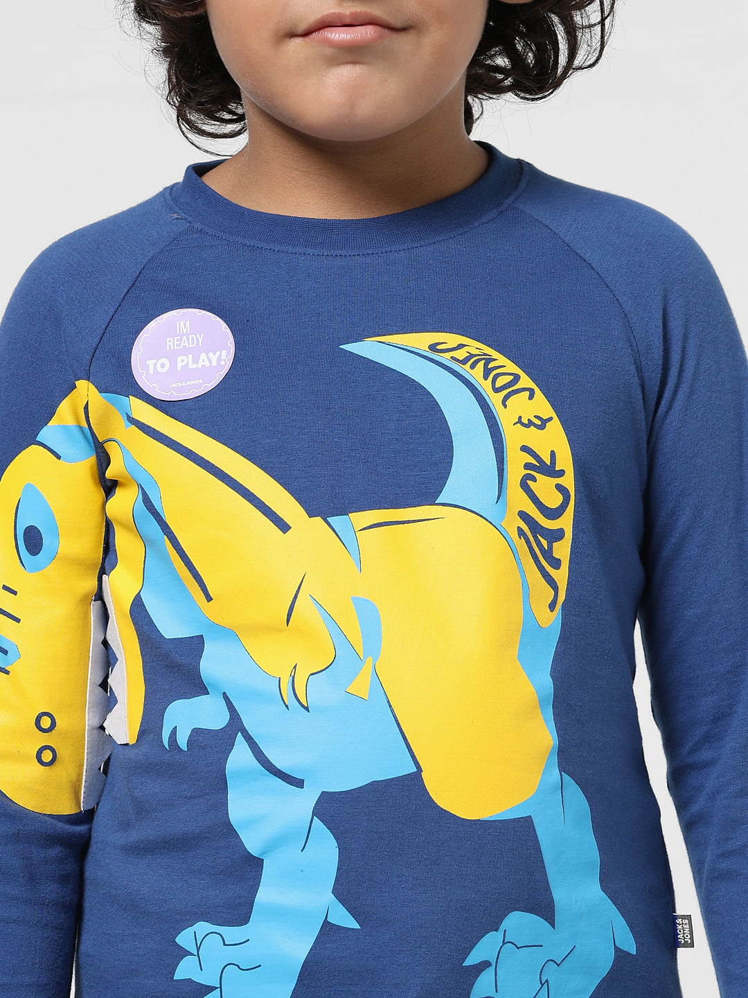 JUNIOR BOYS Blue Printed Full Sleeves T-shirt