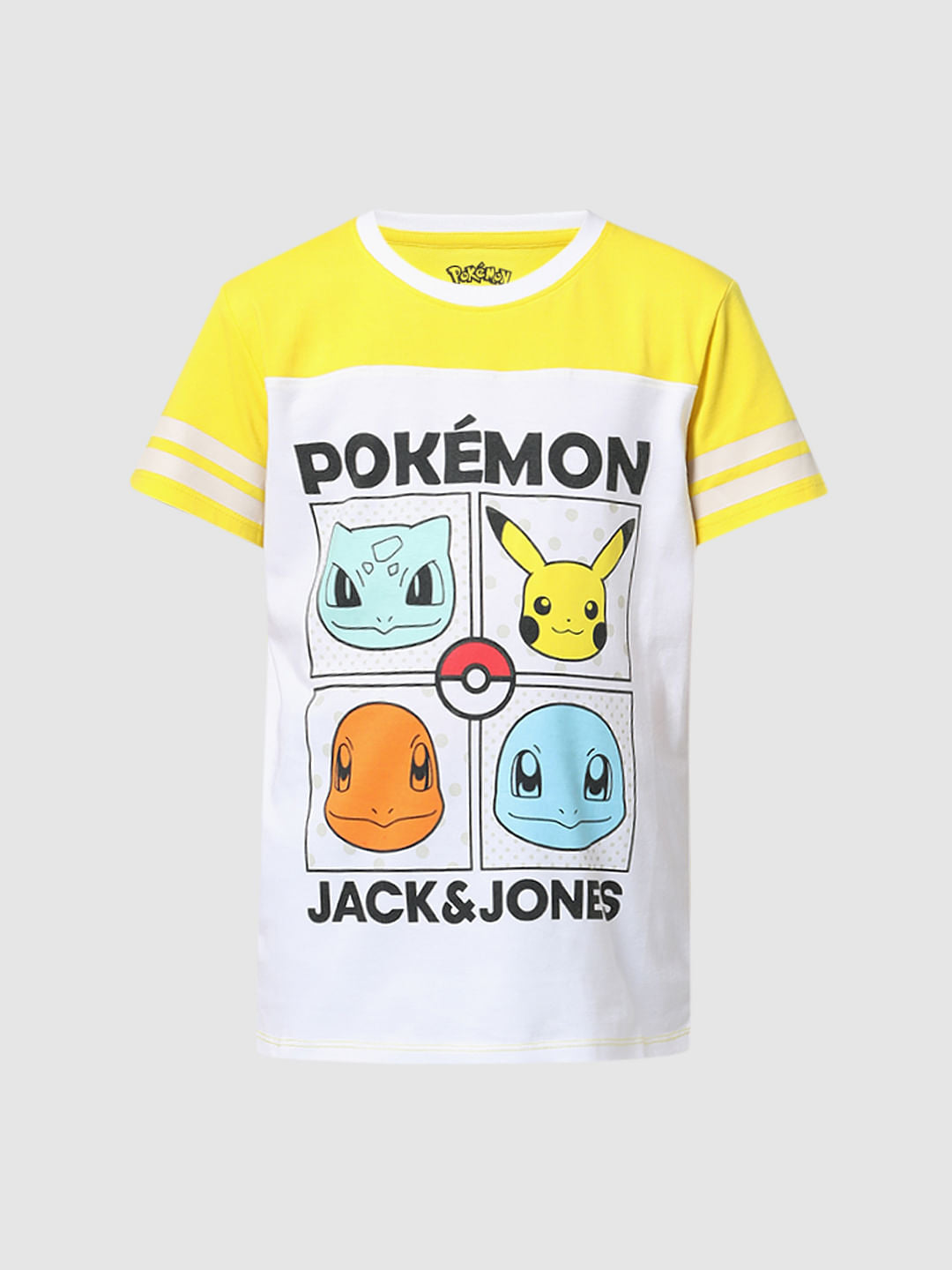 x Pok mon White Colourblocked Crew Neck T-shirt