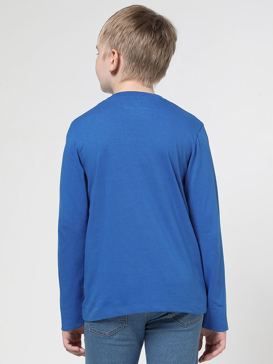 Boys Blue Logo Print Full Sleeves T-shirt