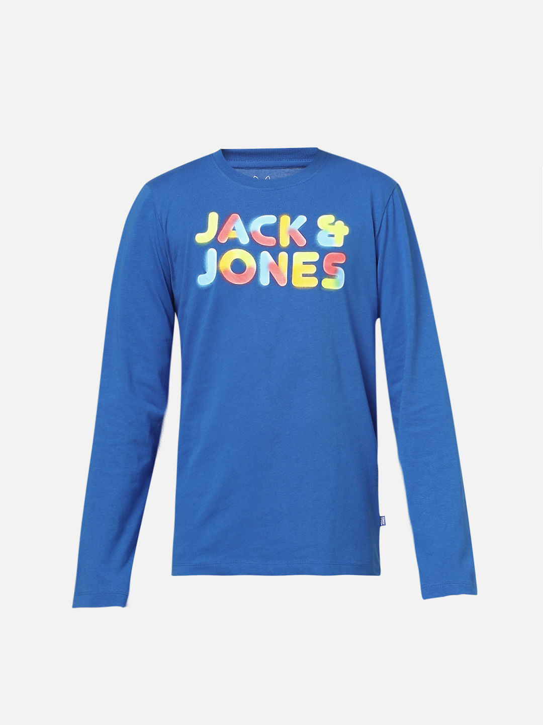 Boys Blue Logo Print Full Sleeves T-shirt