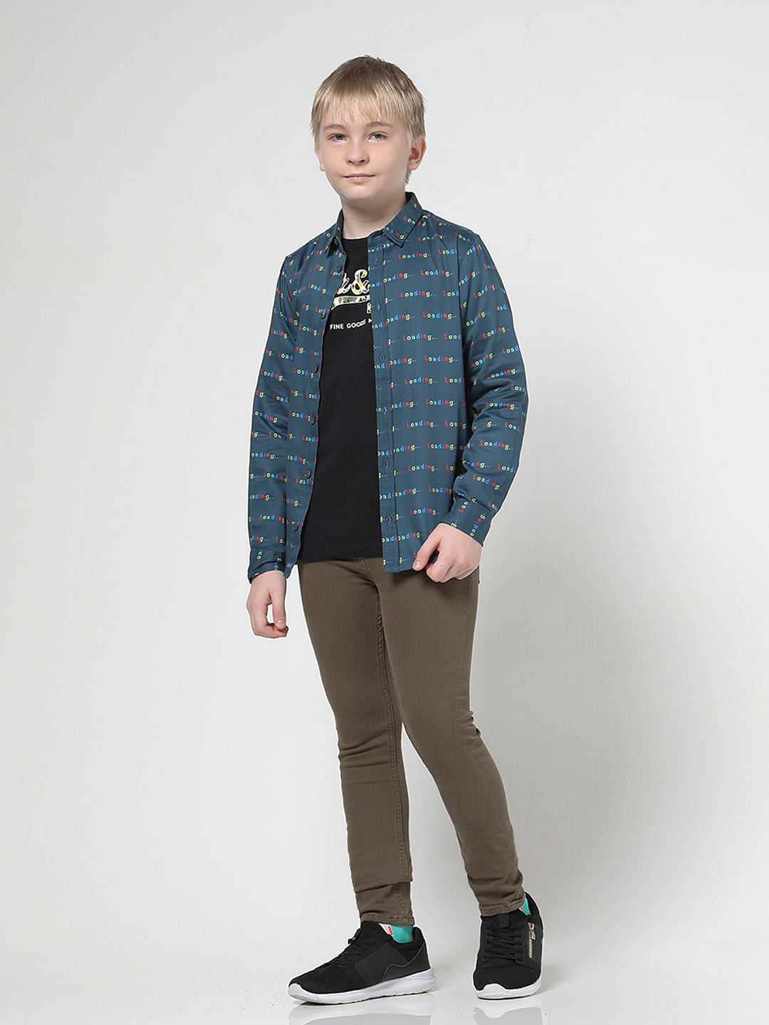 Boys Black Chest Branding Full Sleeves T-shirt