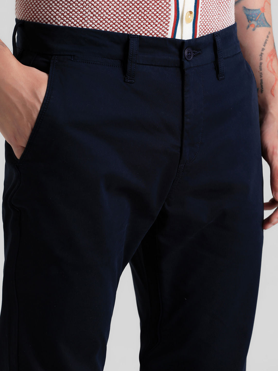 Navy Blue Mid Rise Overdyed Pants