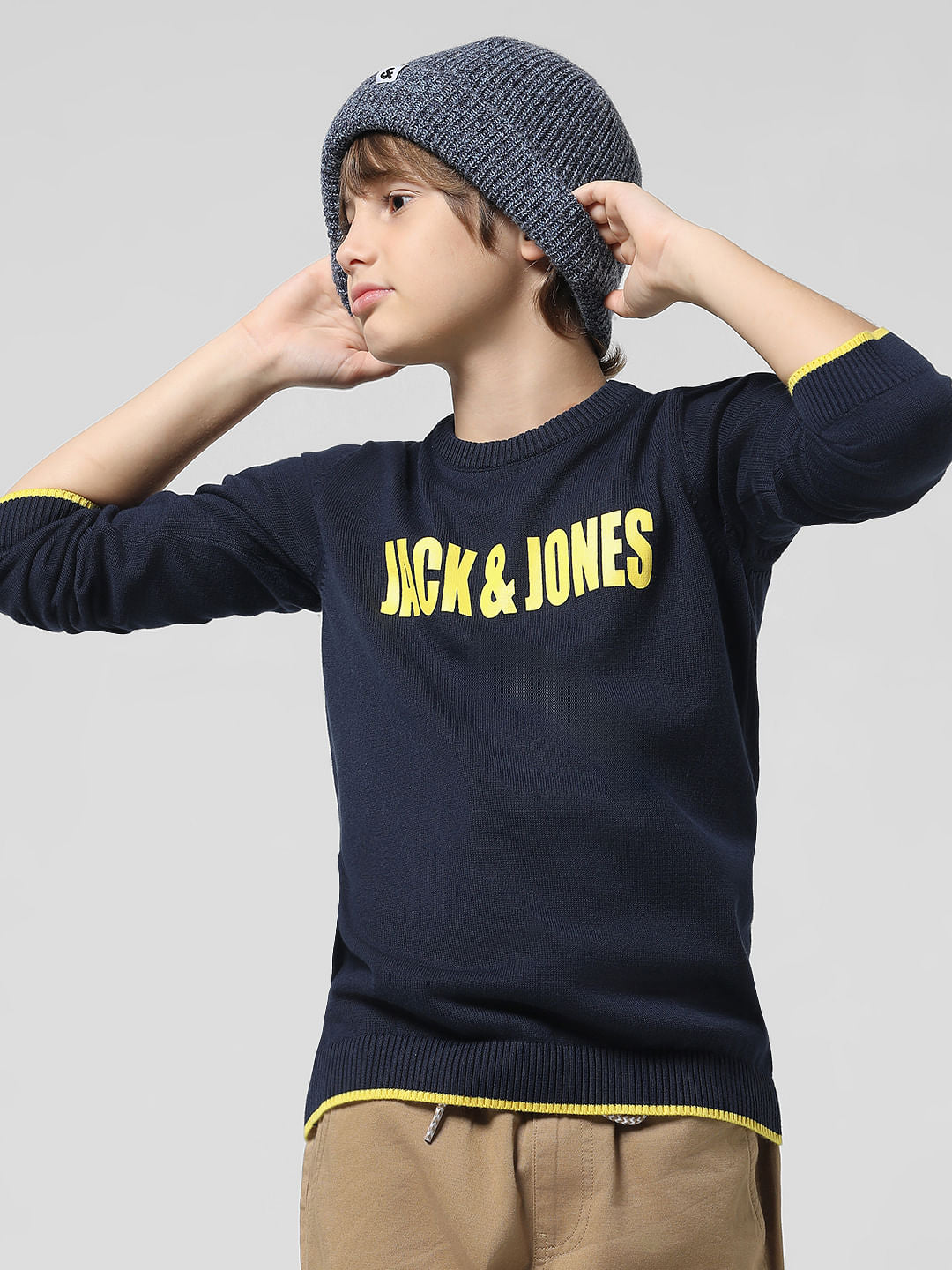 Navy Blue Logo Print Pullover