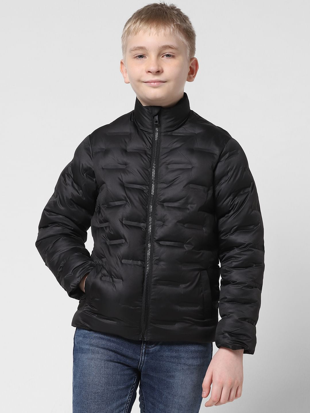 JUNIOR BOYS Black High Neck Puffer Jacket