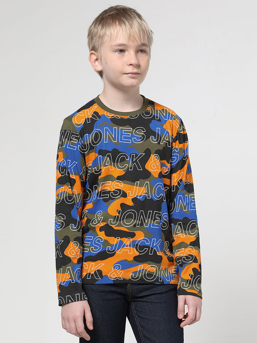 Boys Green Camo Print Full Sleeves T-shirt