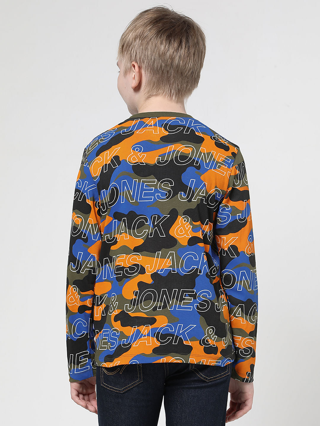 Boys Green Camo Print Full Sleeves T-shirt