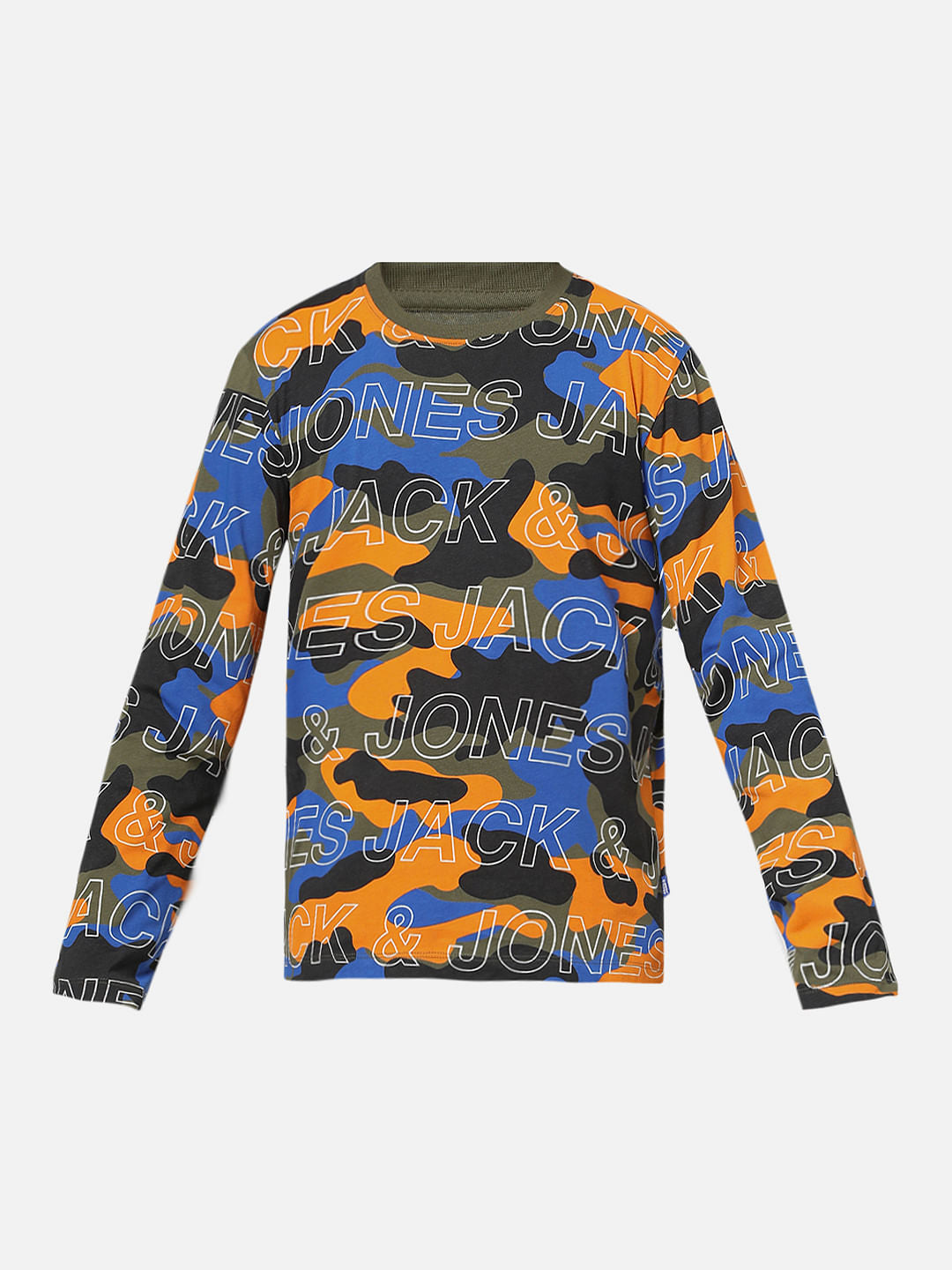 Boys Green Camo Print Full Sleeves T-shirt