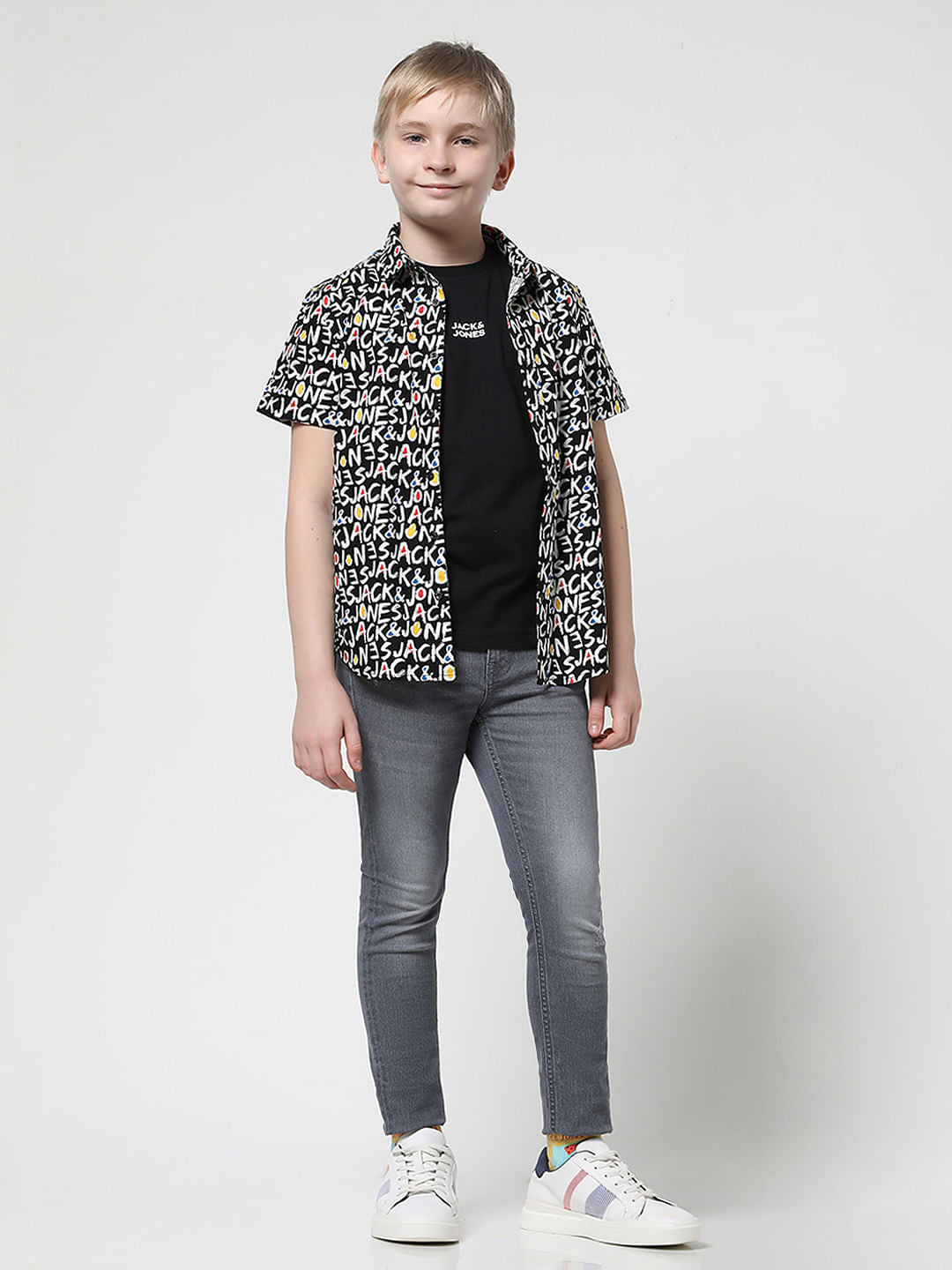 Boys Black Logo Print Crew Neck T-shirt