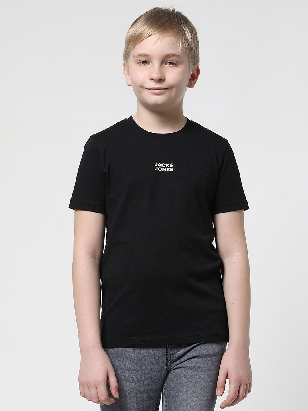 Boys Black Logo Print Crew Neck T-shirt