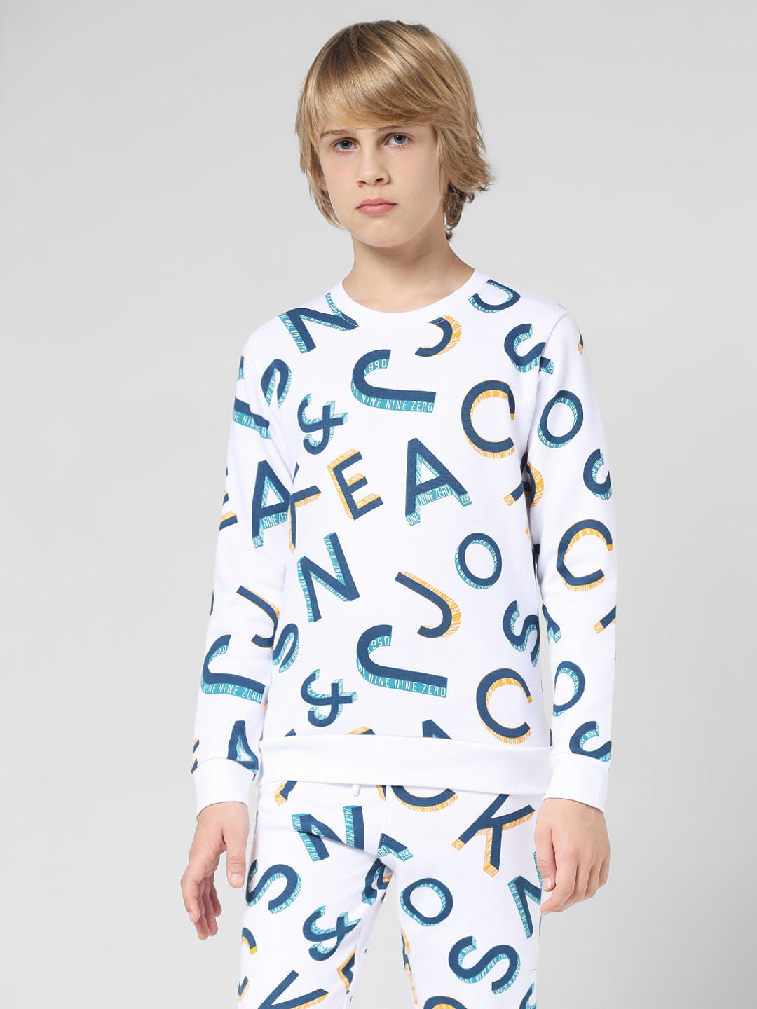 JUNIOR BOYS White Printed Co-ord Set Sweatshirt