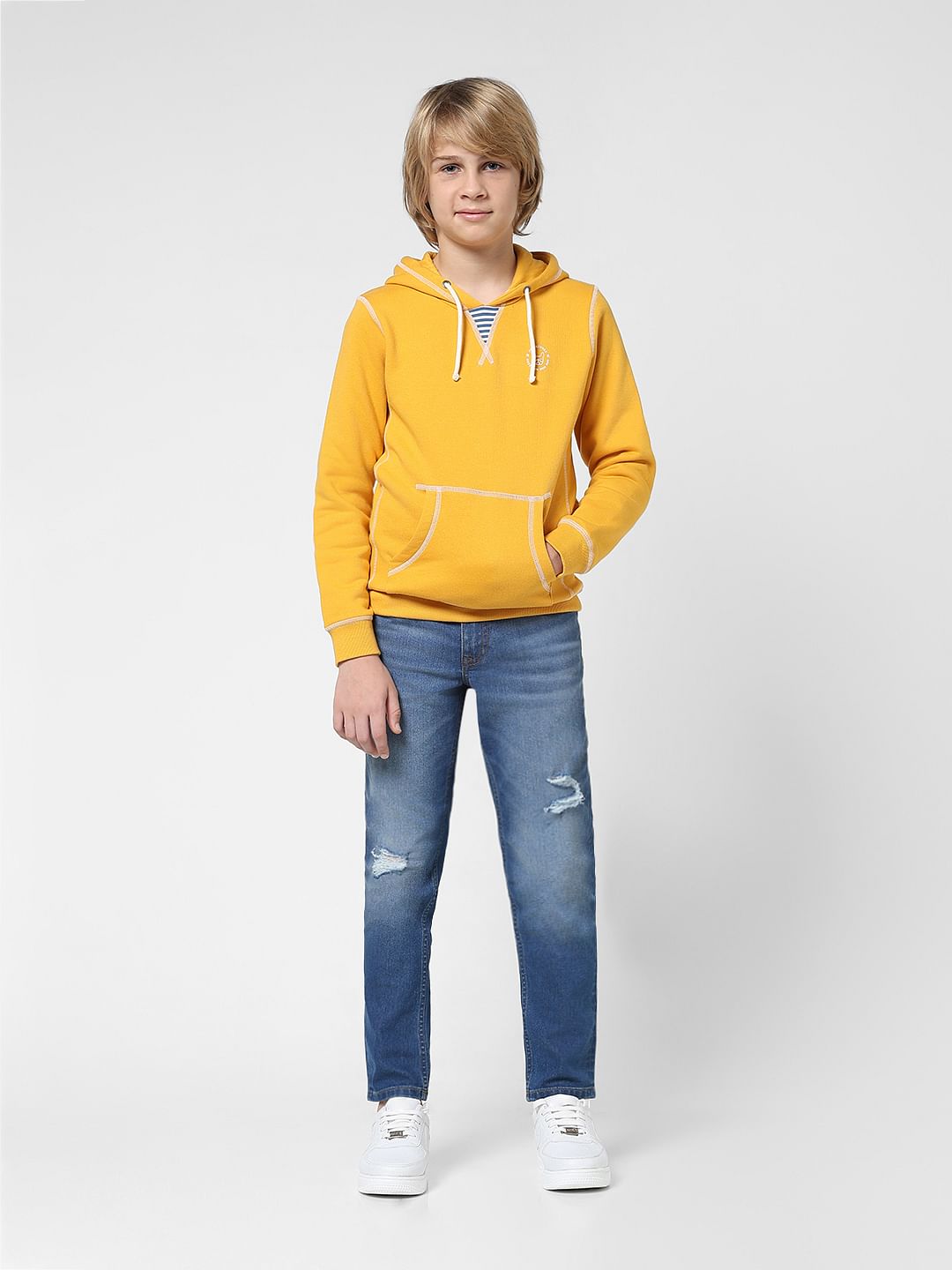JUNIOR BOYS Yellow Contrast Stitch Sweatshirt