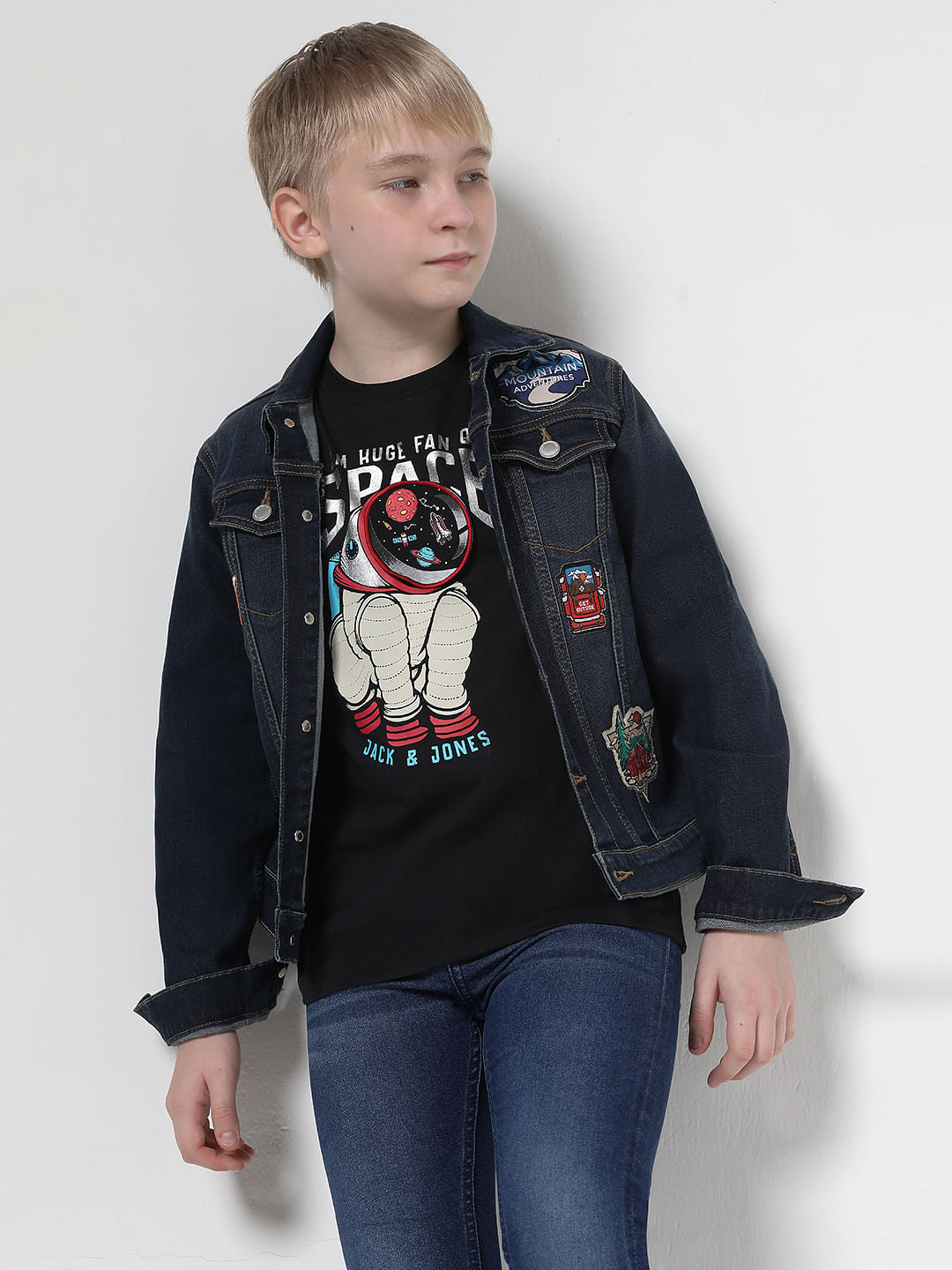 Boys Black Space Doggo Crew Neck T-shirt