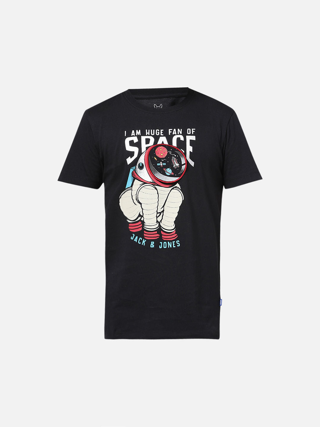 Boys Black Space Doggo Crew Neck T-shirt