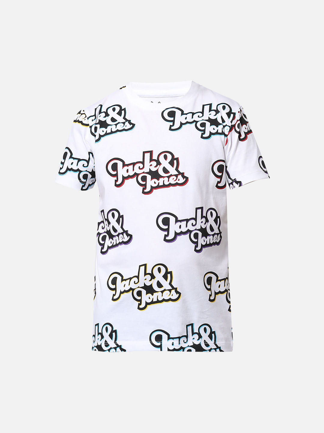 Boys White Logo Print Crew Neck T-shirt