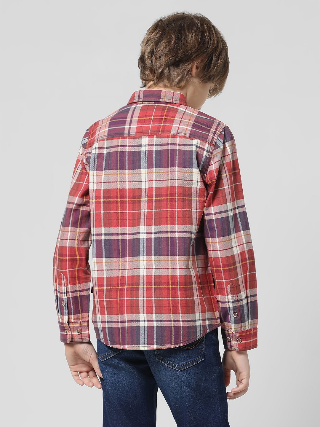 JUNIOR BOYS Red & White Check Full Sleeves Shirt