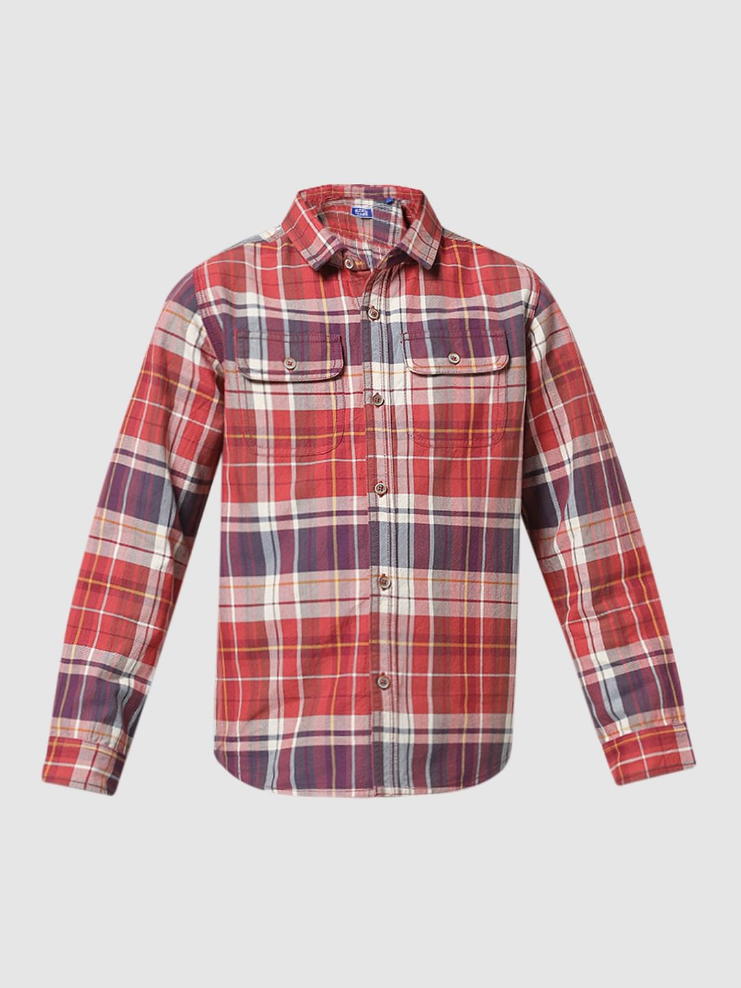 JUNIOR BOYS Red & White Check Full Sleeves Shirt