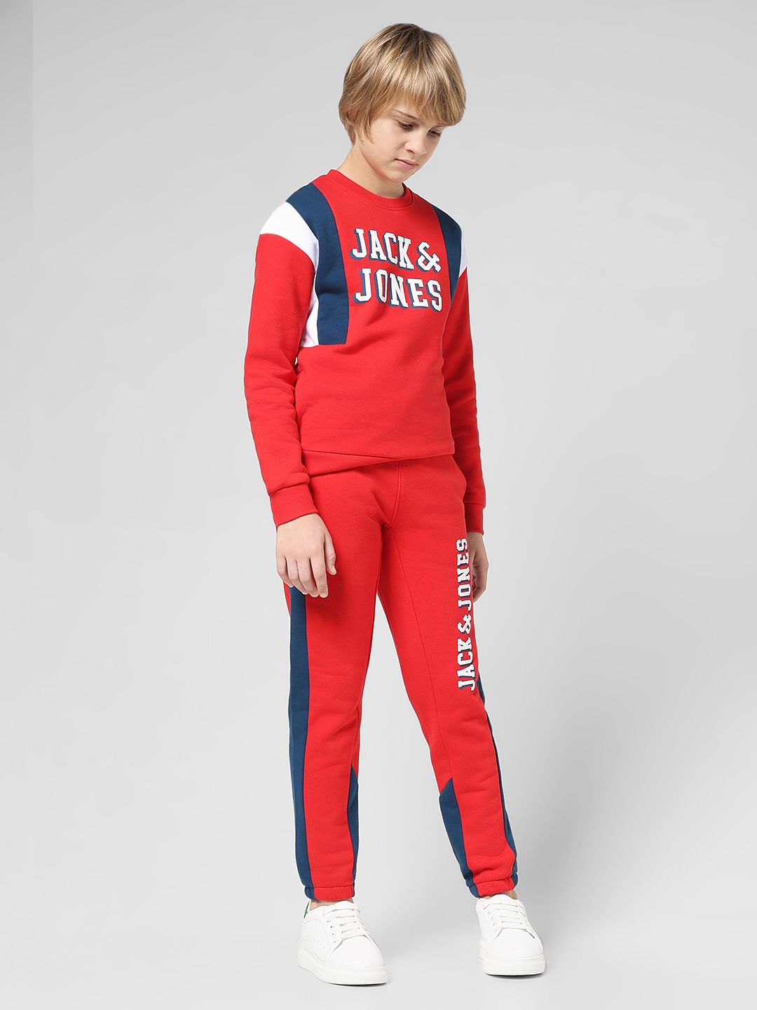 JUNIOR BOYS Red Colourblocked Co-ord Set Sweatpants