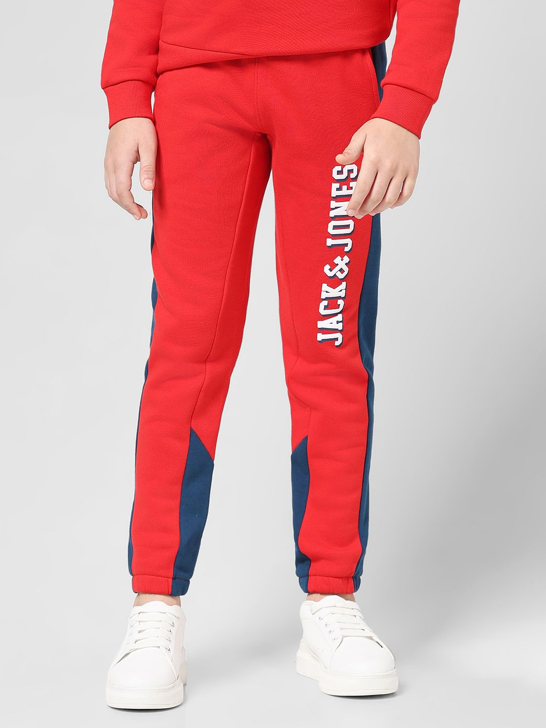 JUNIOR BOYS Red Colourblocked Co-ord Set Sweatpants