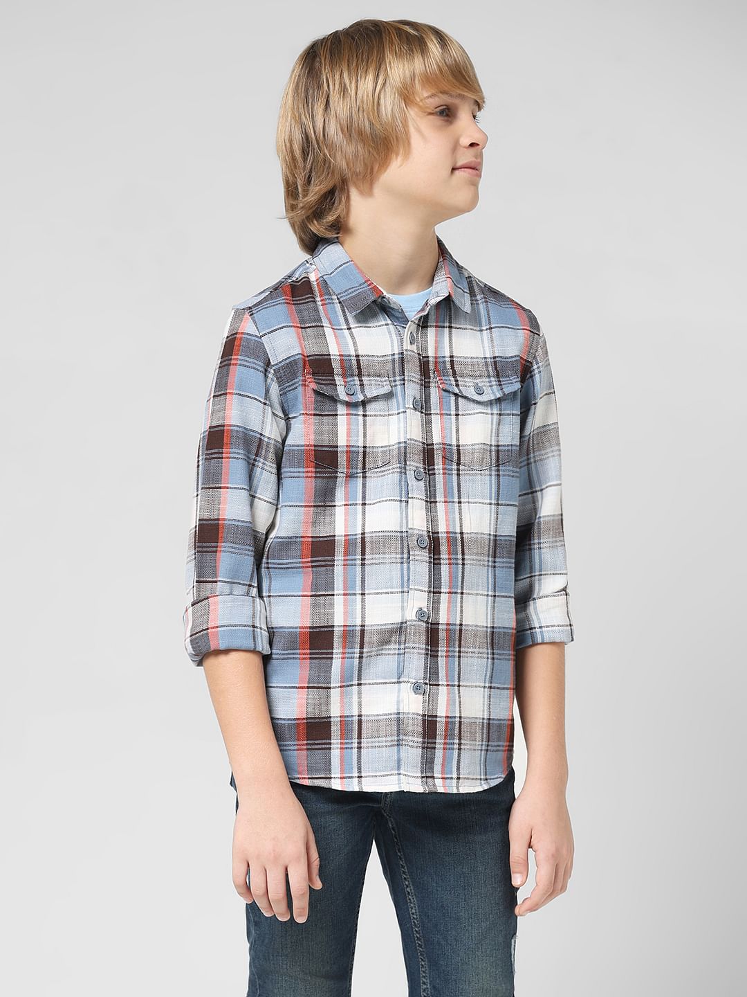 JUNIOR BOYS White Check Full Sleeves Shirt