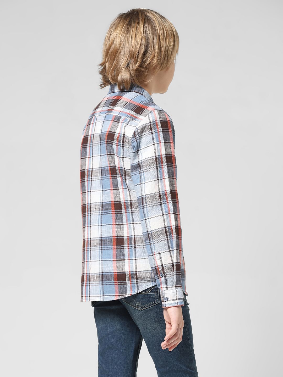 JUNIOR BOYS White Check Full Sleeves Shirt