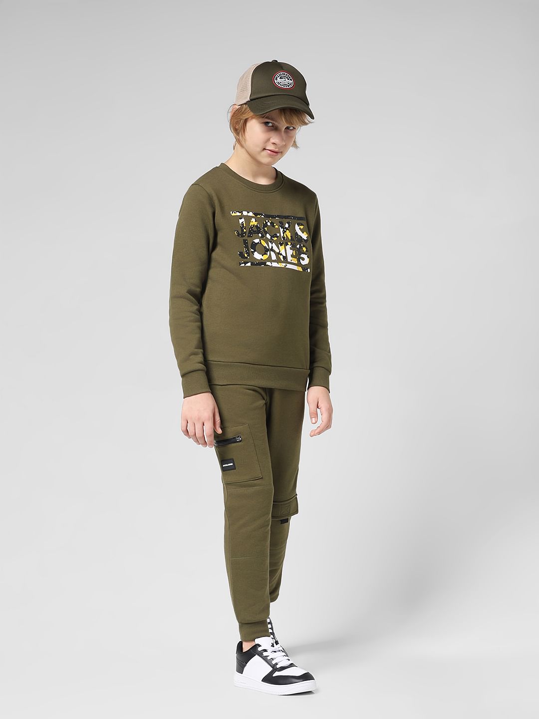 JUNIOR BOYS Green Utility Co-ord Set Sweatpants