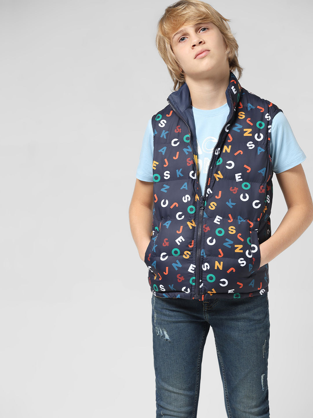 JUNIOR BOYS Blue Printed Reversible Jacket