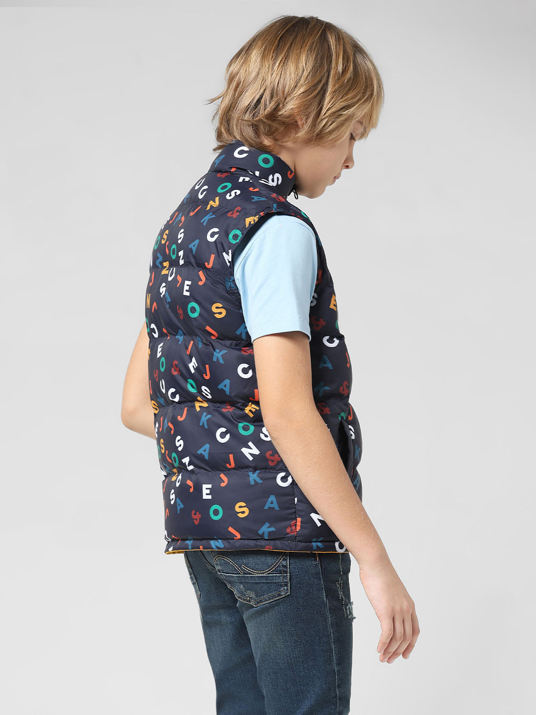 JUNIOR BOYS Blue Printed Reversible Jacket