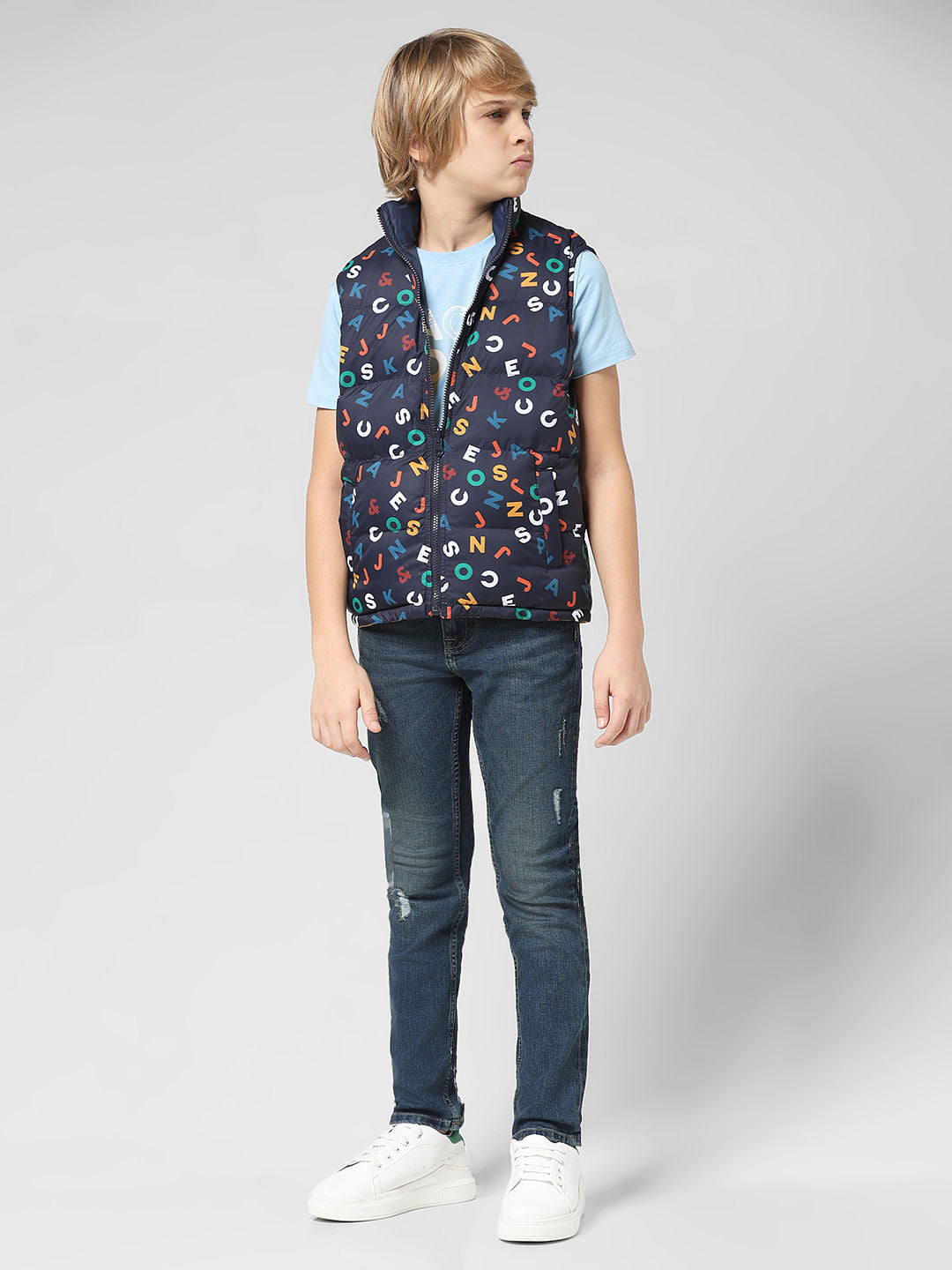 JUNIOR BOYS Blue Printed Reversible Jacket