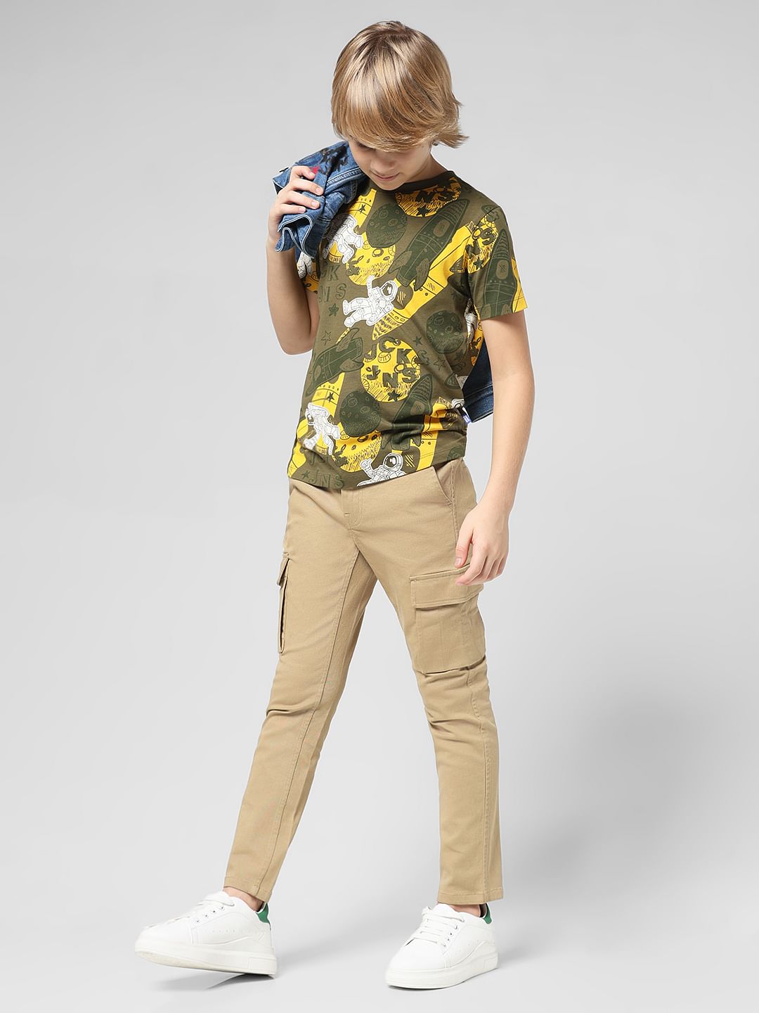 JUNIOR BOYS Brown Mid Rise Cargo Pants