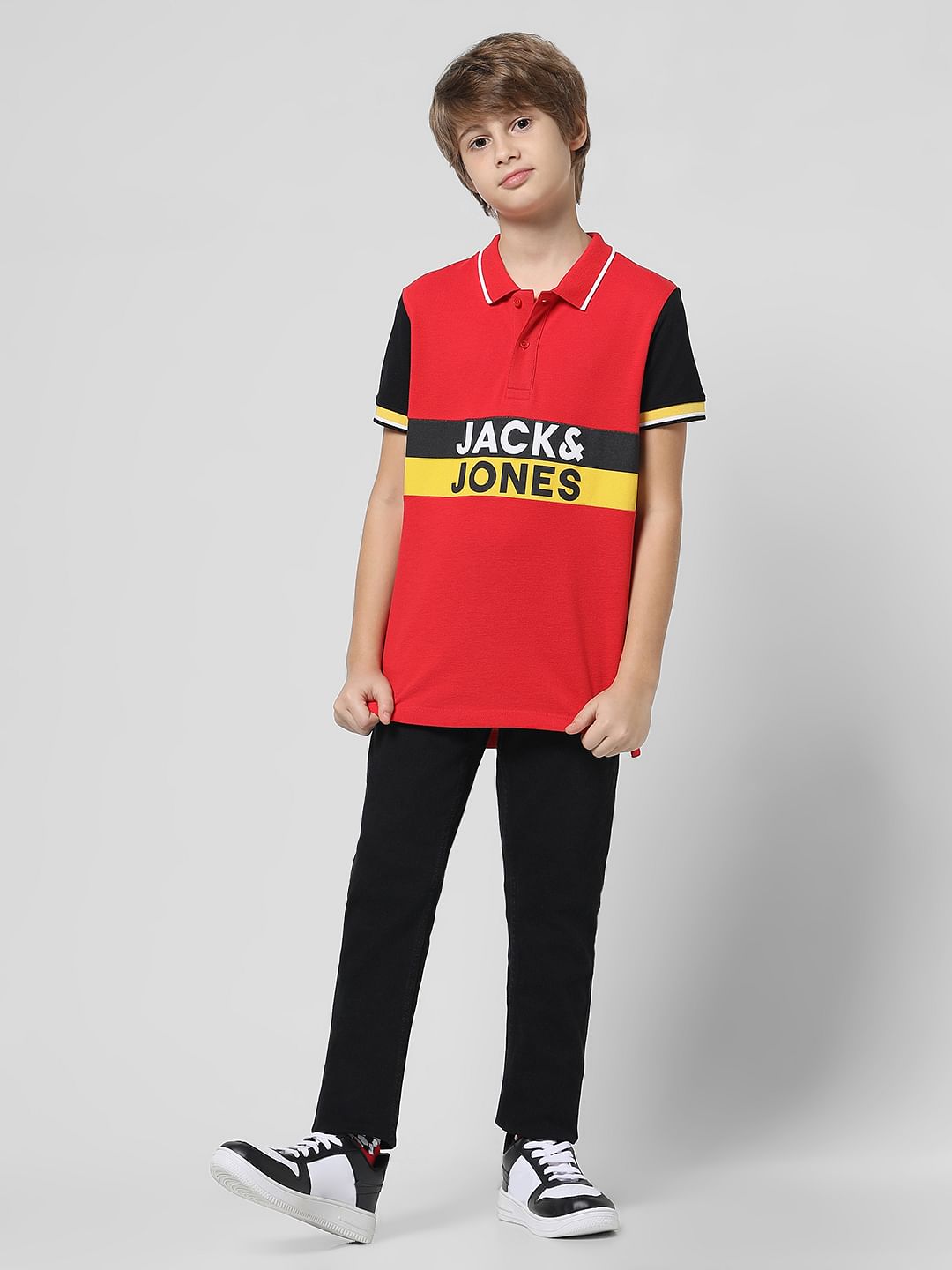 Red Colourblocked Polo T-shirt