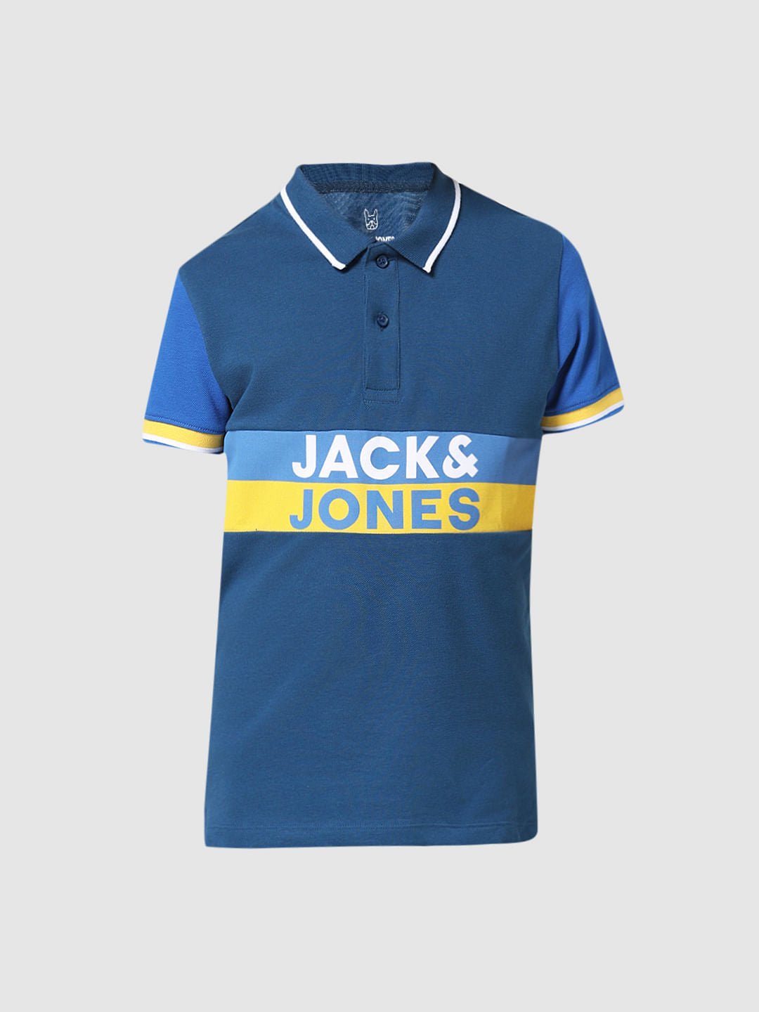 JUNIOR BOYS Blue Typographic Print Polo T-shirt
