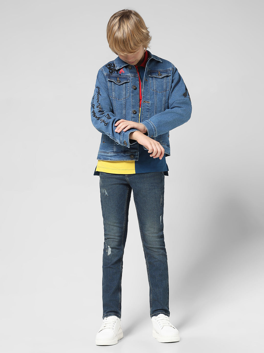 JUNIOR BOYS Dark Blue Distressed Clark Regular Fit Jeans