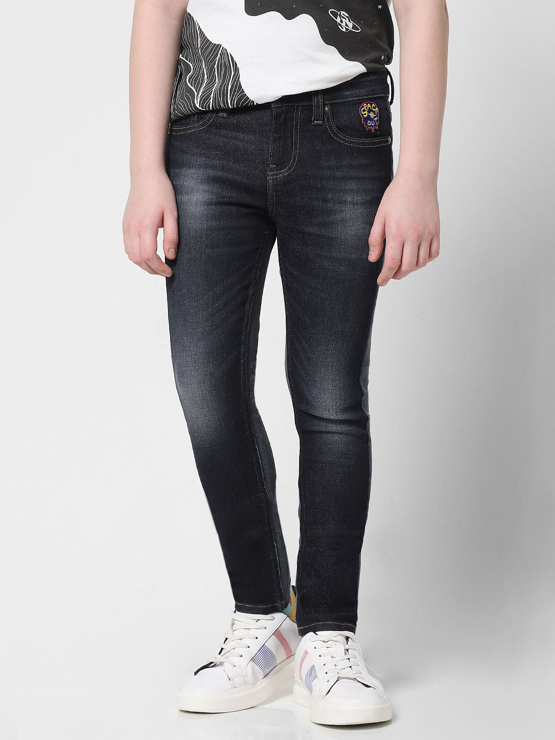 Dark Blue Mid Rise Washed Glenn Slim Jeans