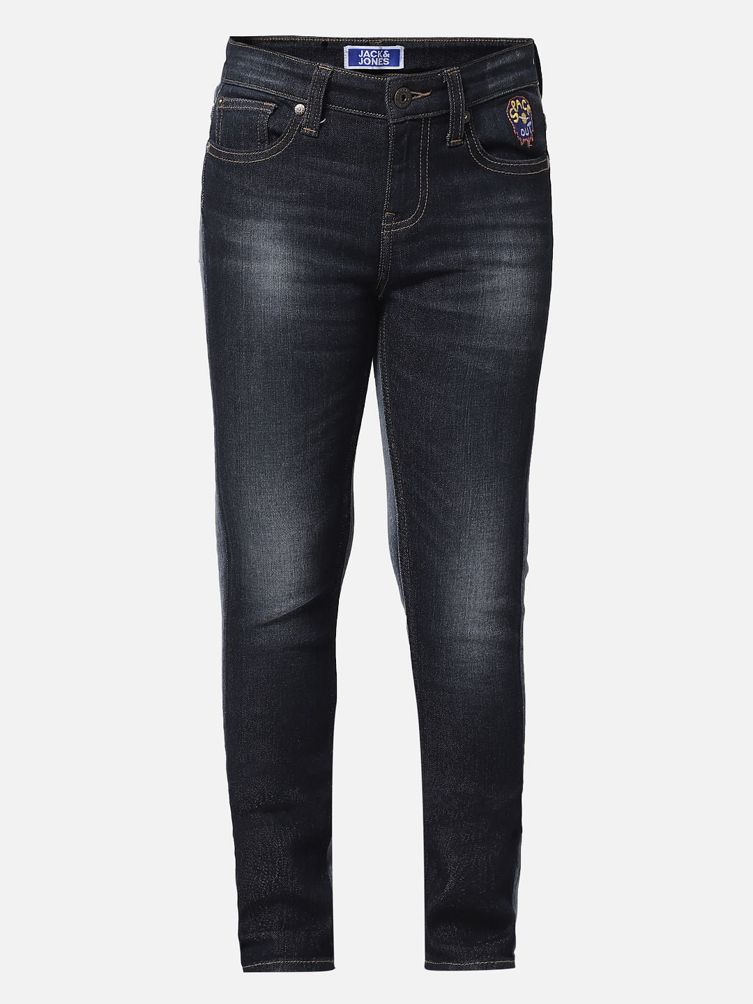 Dark Blue Mid Rise Washed Glenn Slim Jeans