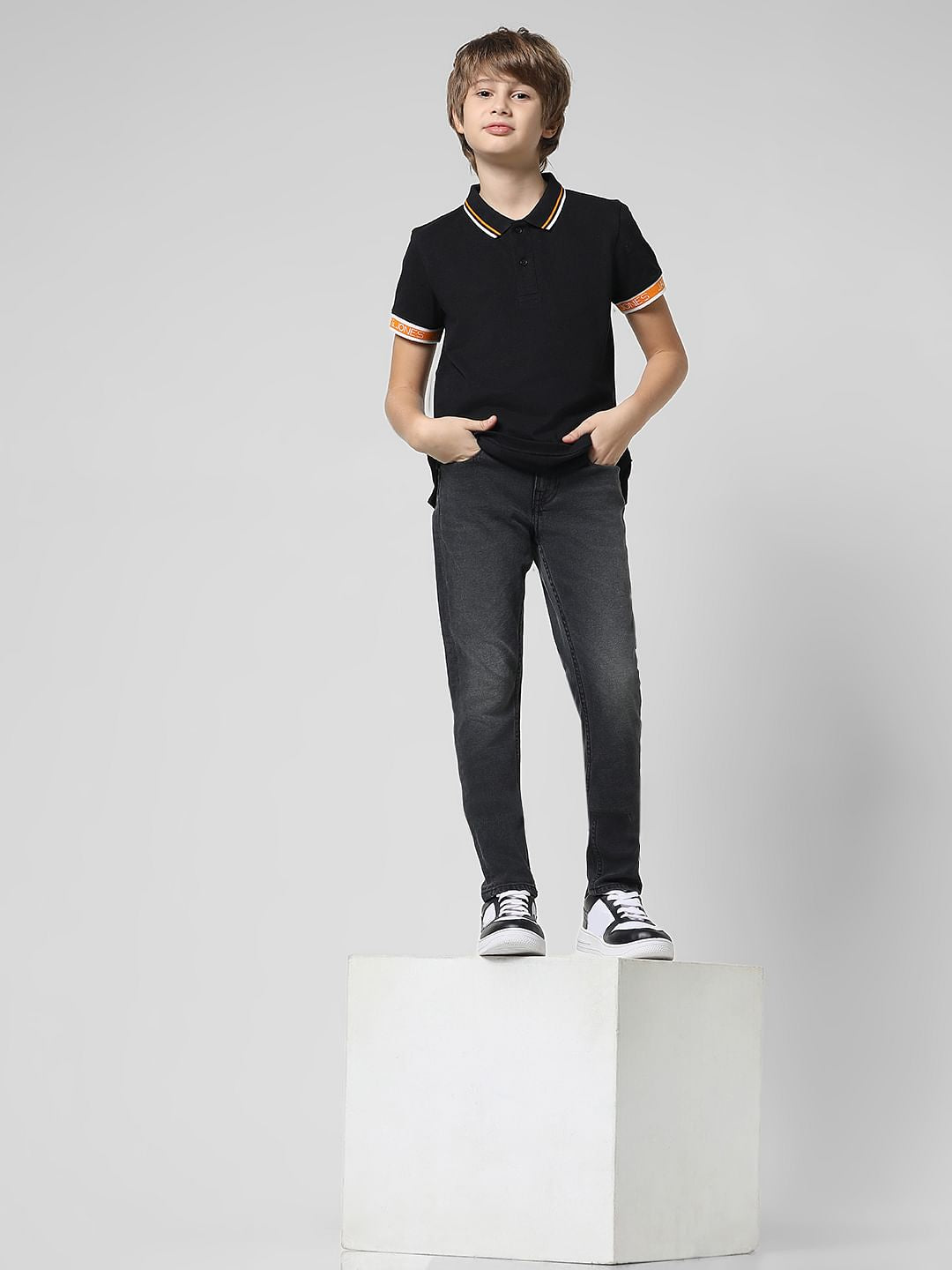 Black Mid Rise Washed Glenn Slim Jeans