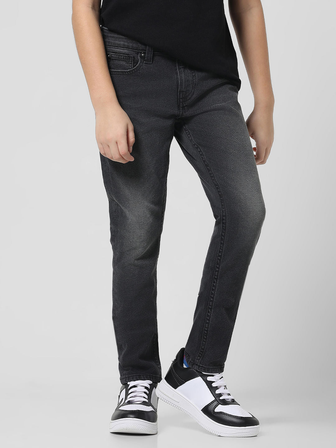 Black Mid Rise Washed Glenn Slim Jeans