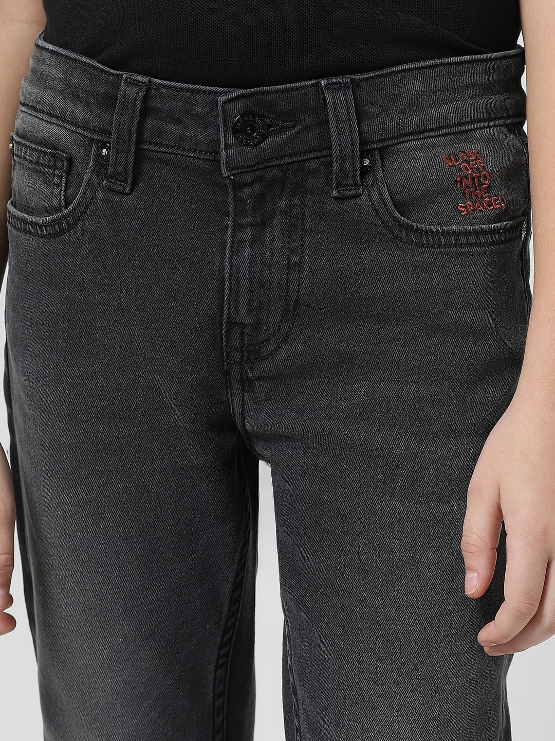 Black Mid Rise Washed Glenn Slim Jeans