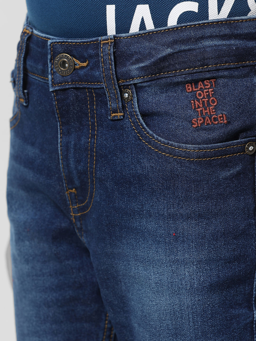 Dark Blue Mid Rise Washed Glenn Slim Jeans