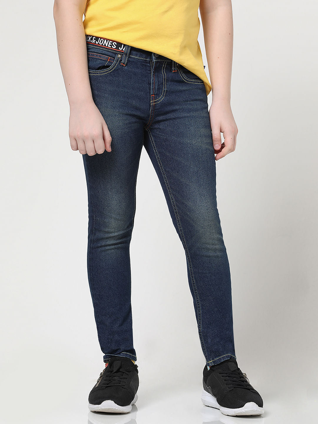 JUNIOR BOYS Dark Blue Logo Text Glenn Slim Fit Jeans
