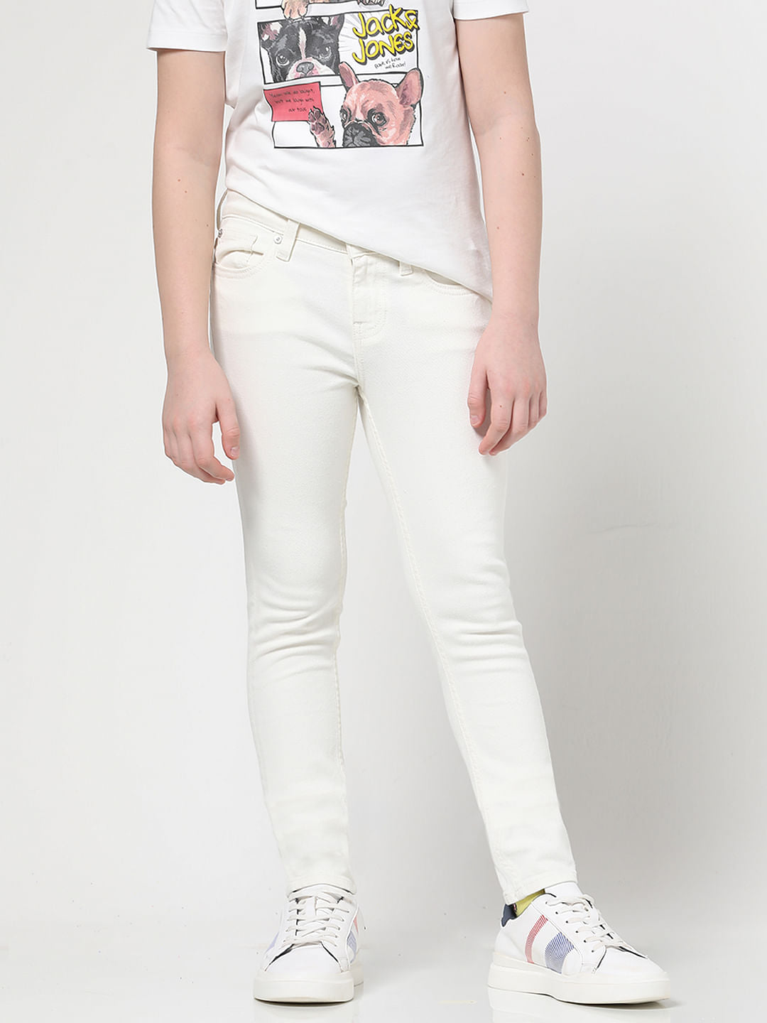 Boys White Mid Rise Glenn Slim Fit Jeans