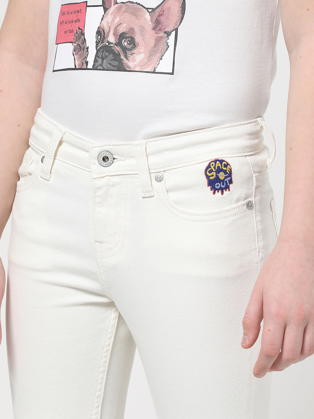 Boys White Mid Rise Glenn Slim Fit Jeans