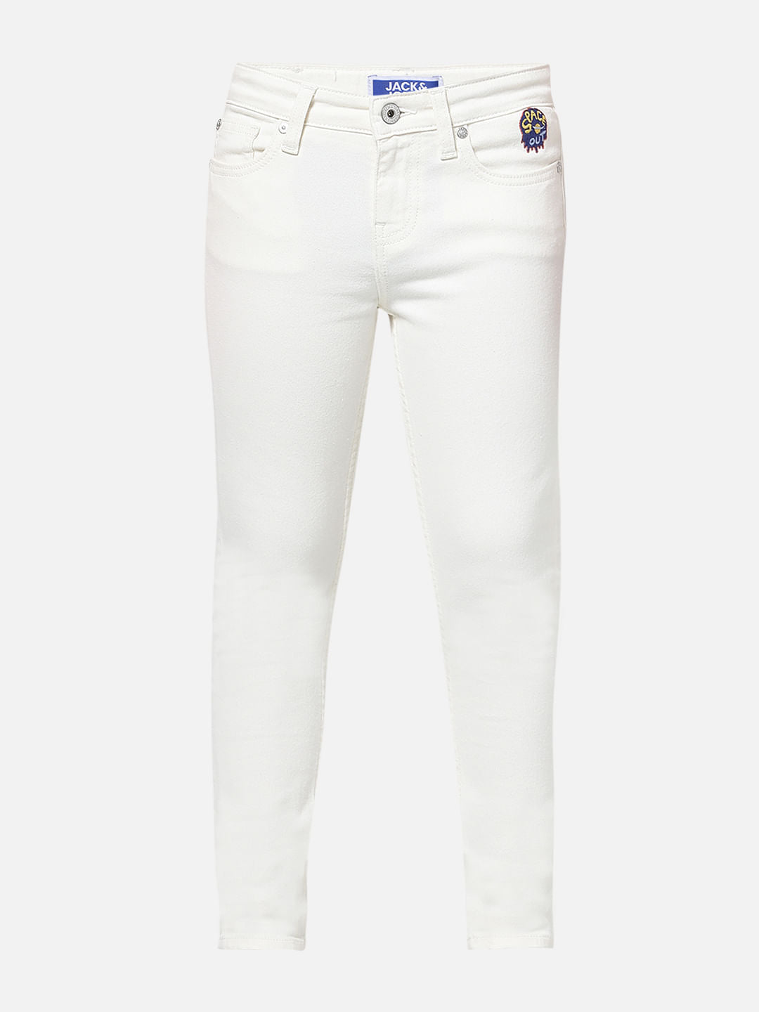 Boys White Mid Rise Glenn Slim Fit Jeans