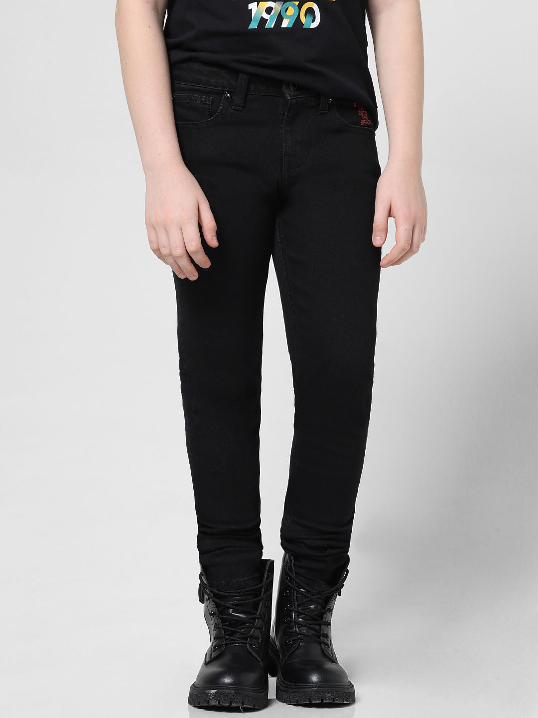 Black Mid Rise Washed Glenn Slim Jeans