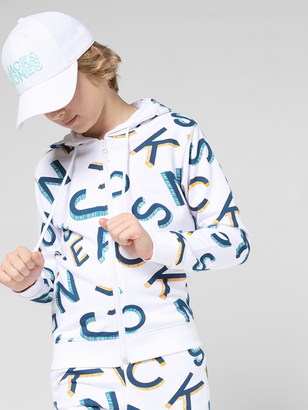 JUNIOR BOYS White Front Open Co-ord Set Sweatshirt