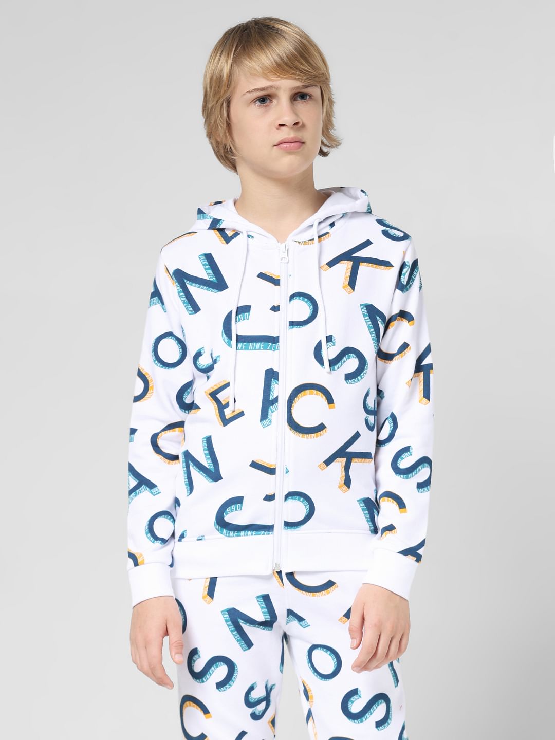 JUNIOR BOYS White Front Open Co-ord Set Sweatshirt