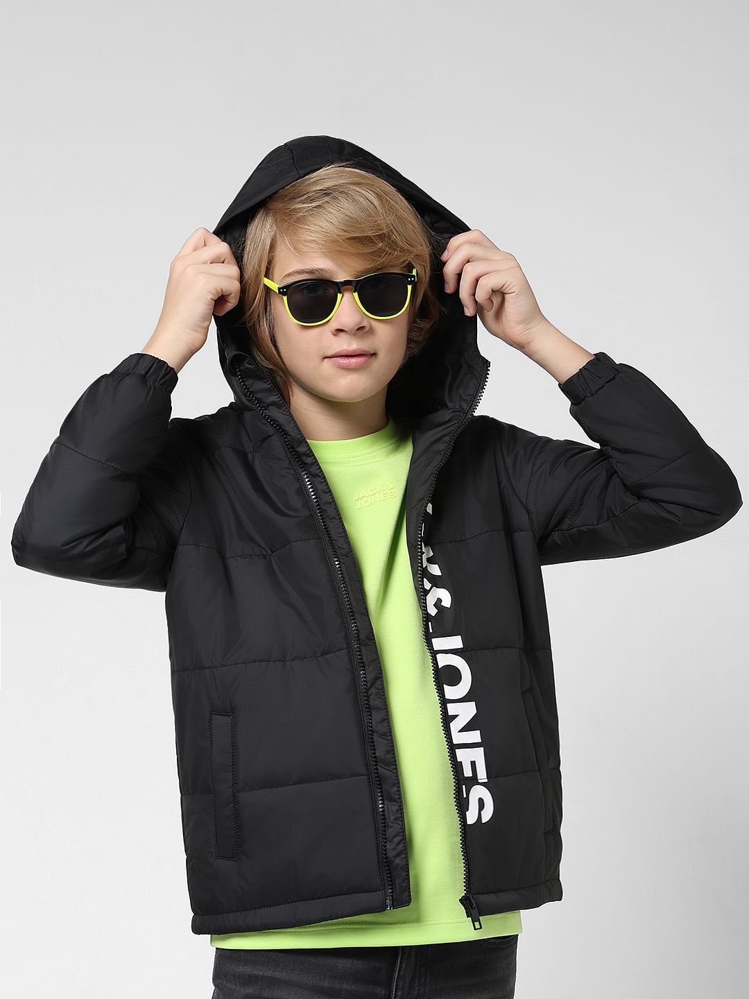 JUNIOR BOYS Black Hooded Puffer Jacket