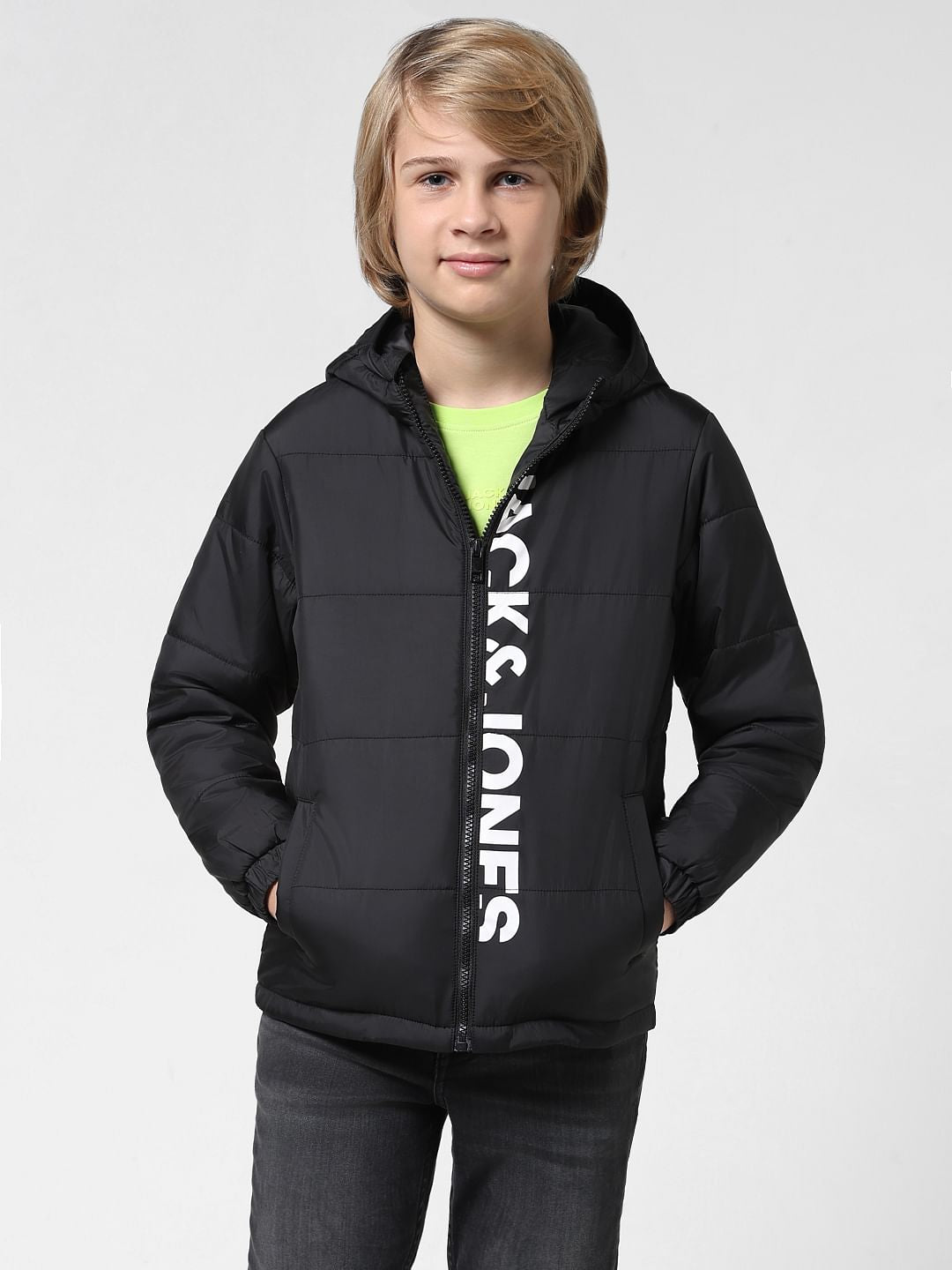 JUNIOR BOYS Black Hooded Puffer Jacket