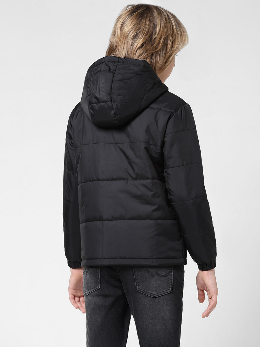 JUNIOR BOYS Black Hooded Puffer Jacket