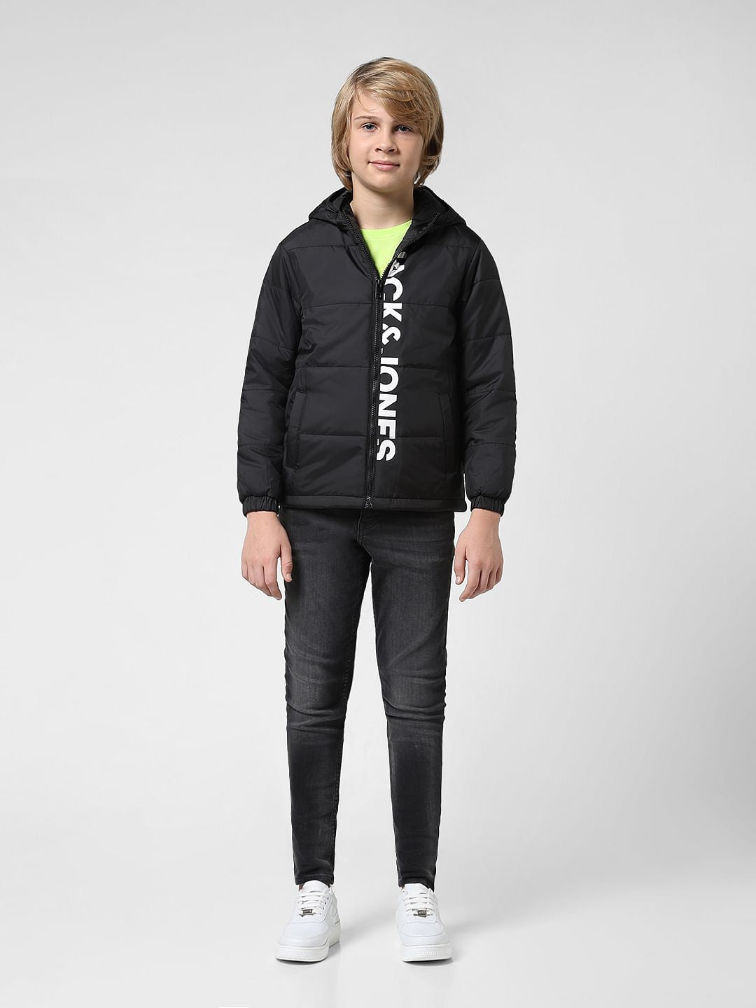 JUNIOR BOYS Black Hooded Puffer Jacket